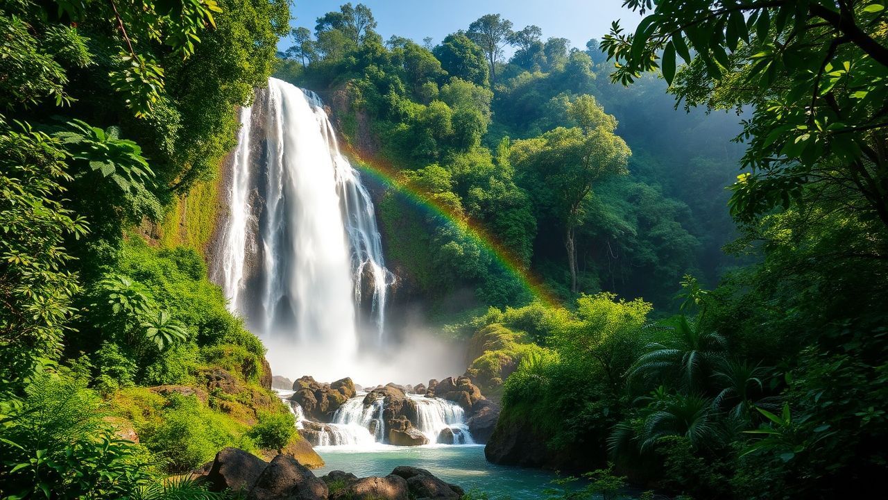 Verdant Jungle Waterfall Hidden in the Mist