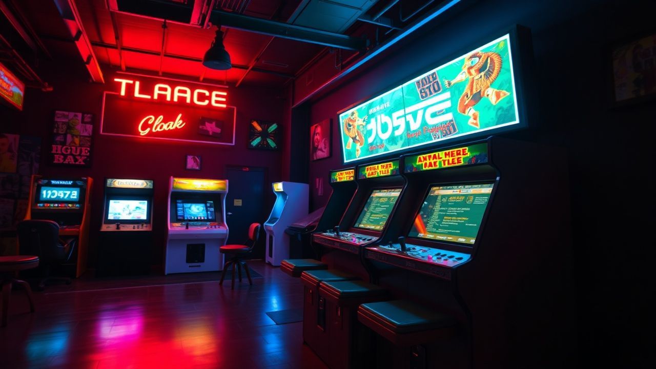 Vintage Arcade Cabinet Glow Neon Dreams