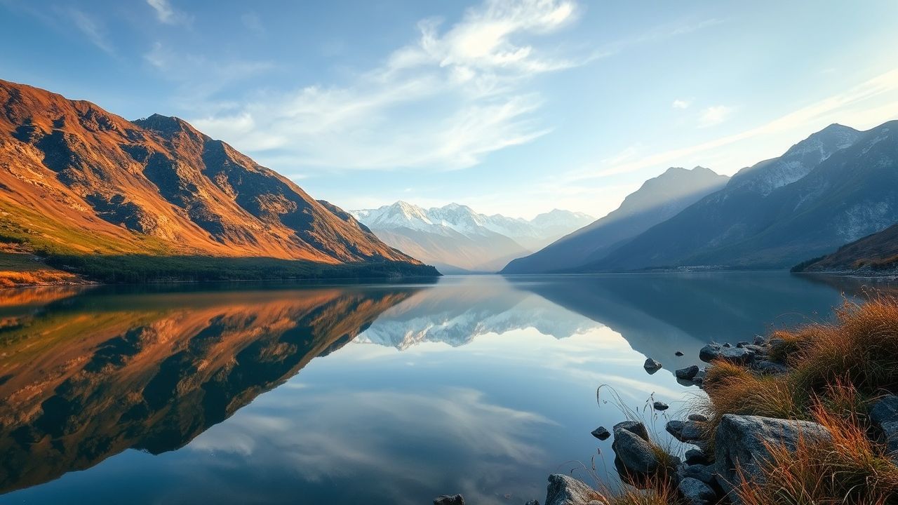 Majestic Lake Mirror Mountains Reflections