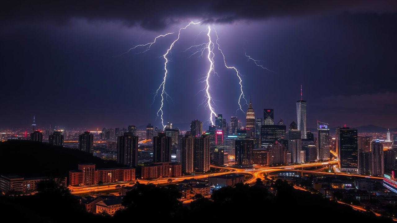 Wild Lightning Bolt City by Night