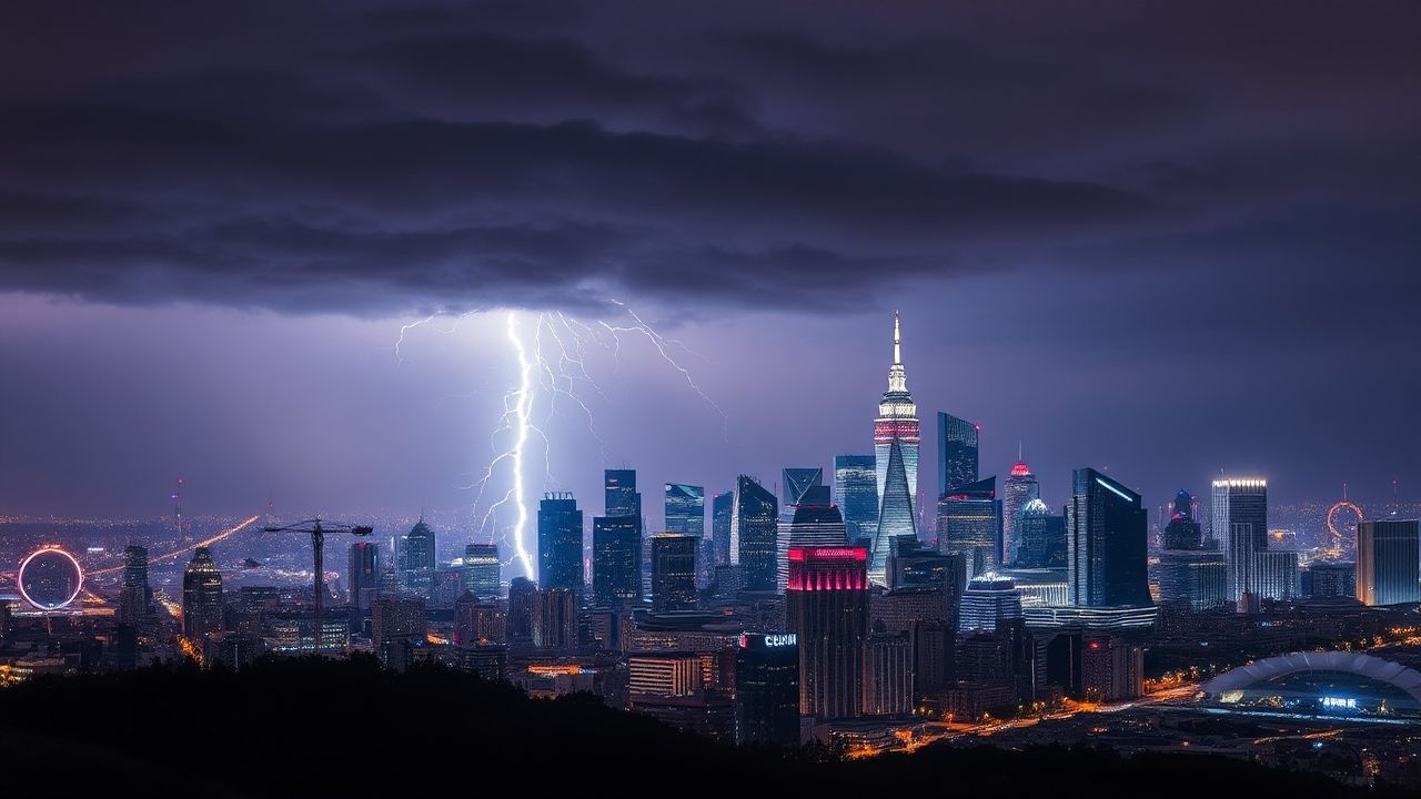 Enchanting Lightning Bolt City by Night