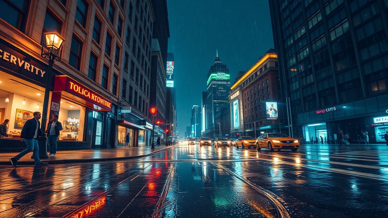 Luminous Street Reflections Lights in the Rain