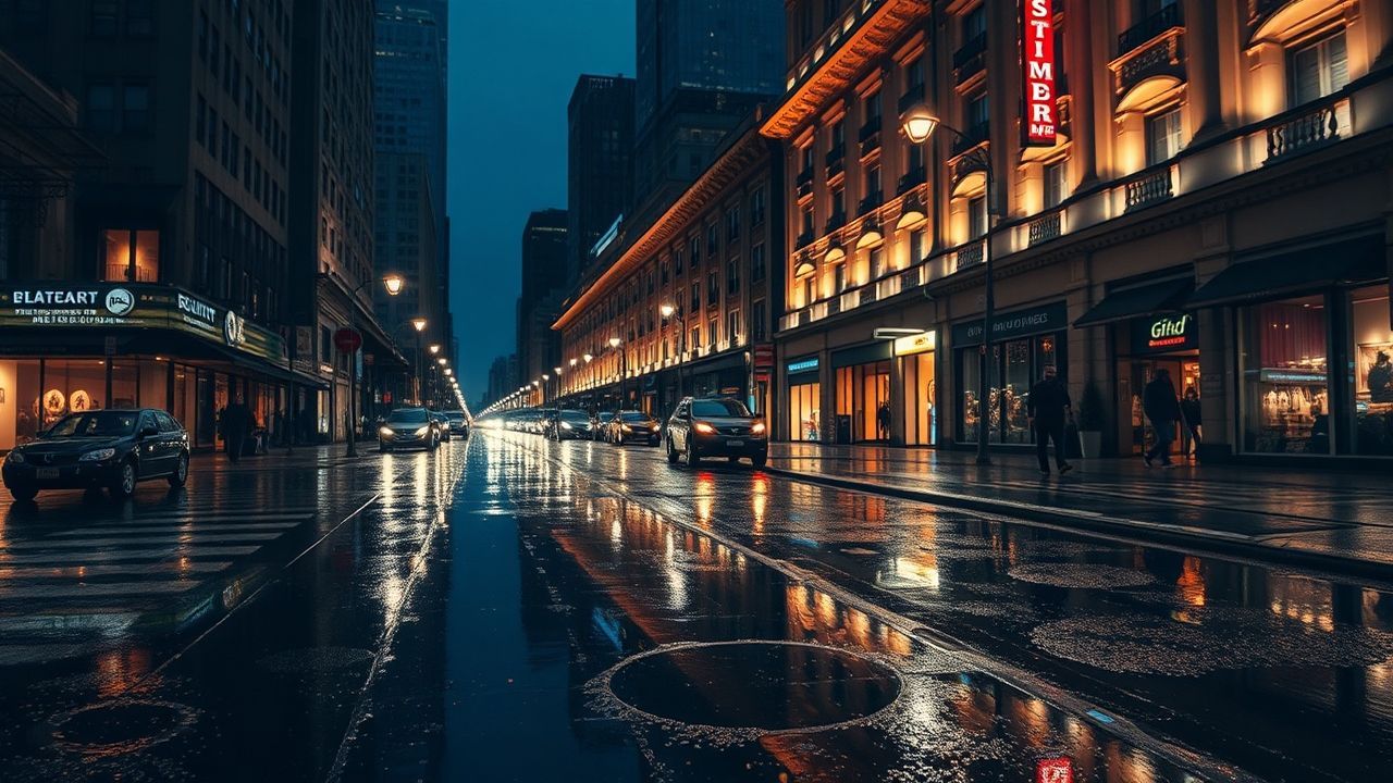 Luminous Street Reflections Lights in the Rain