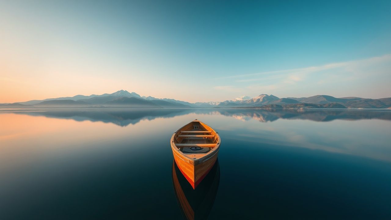 Refined Single Boat Calm Reflections