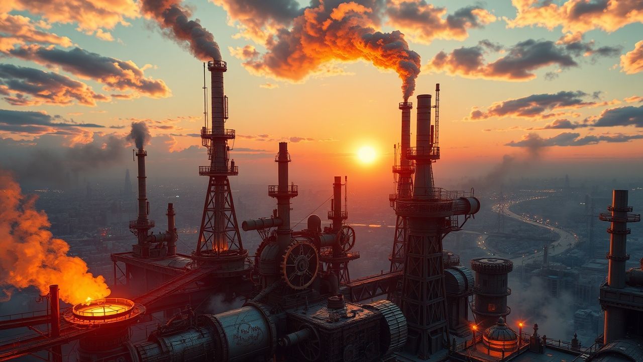Victorian Steampunk City Brass at Sunset