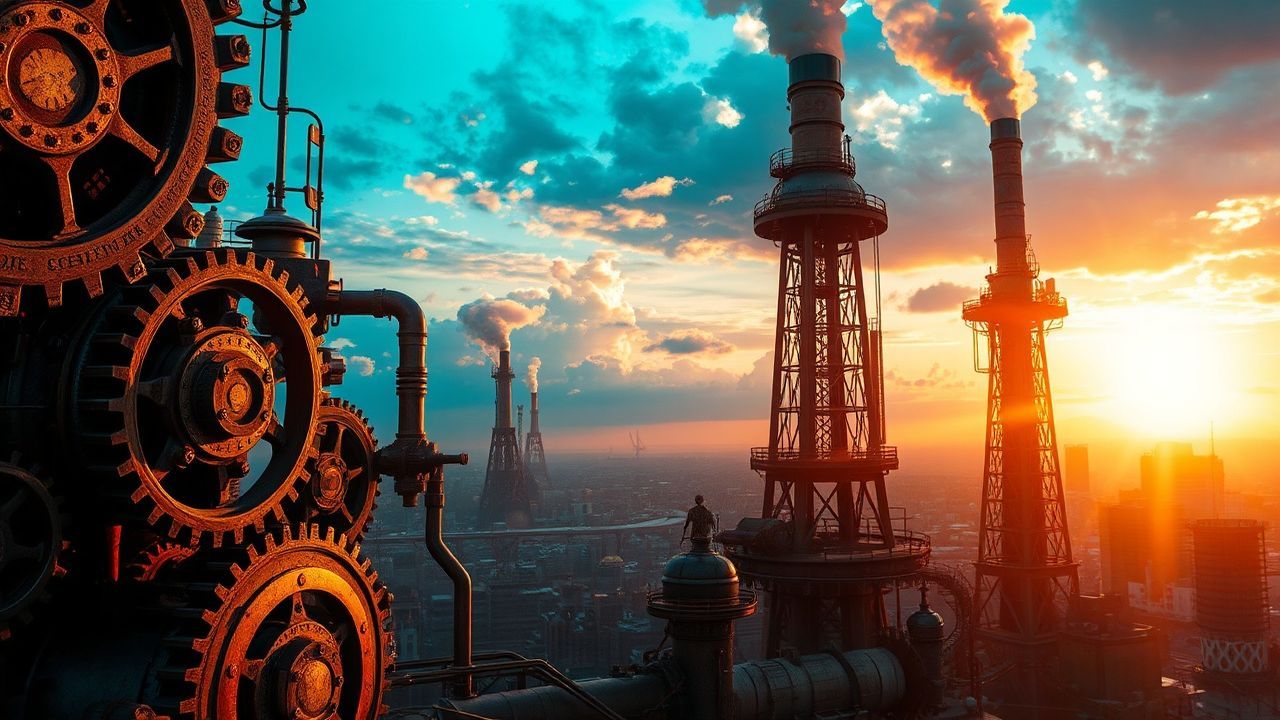 Steam-Powered Steampunk City Brass at Sunset