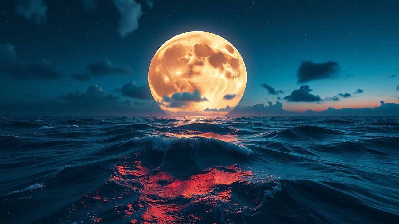 Infinite Giant Moon Touching by Night