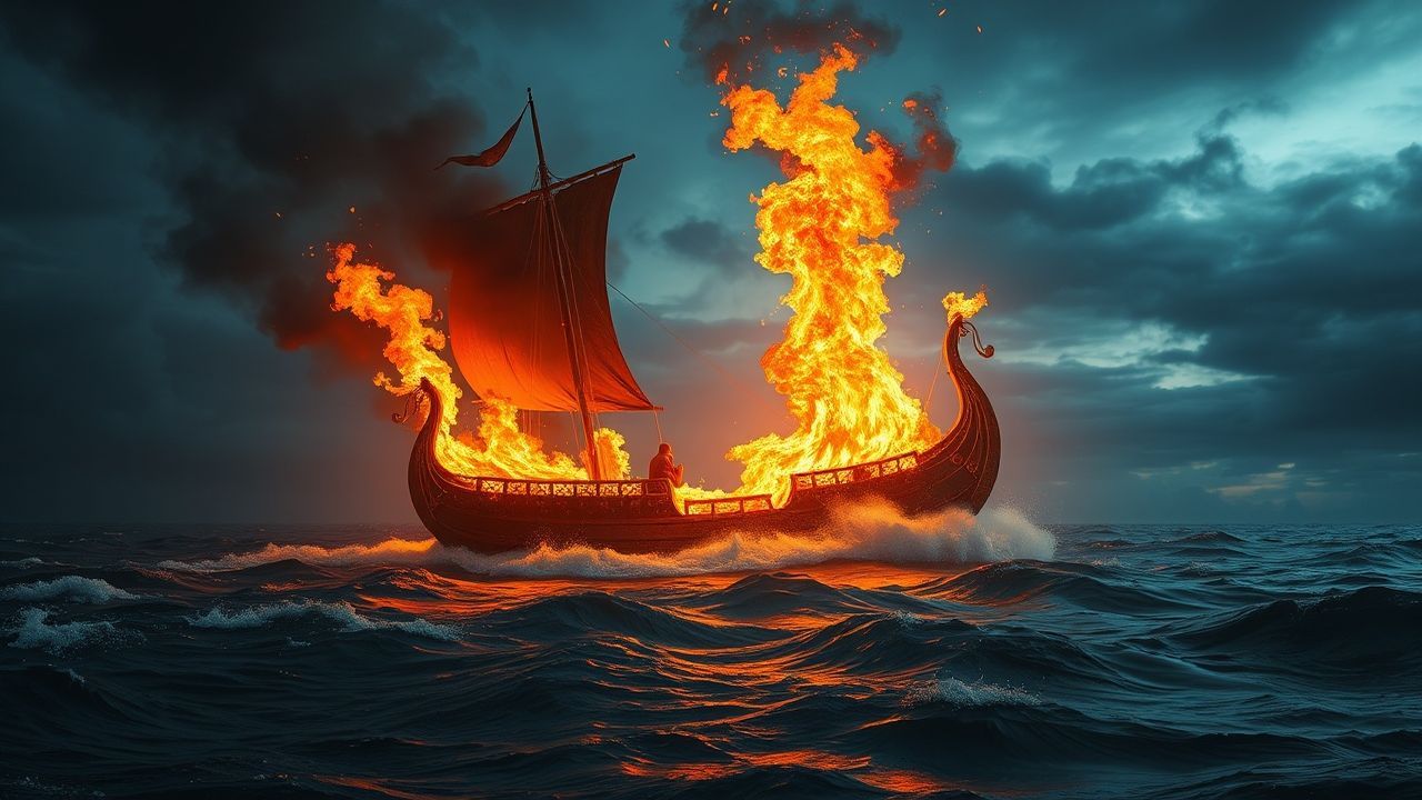 Mysterious Viking Funeral Burning by Night