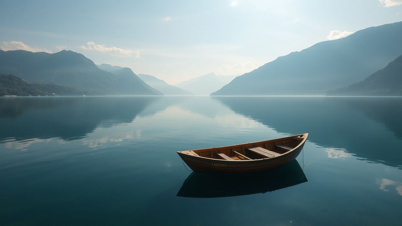 Serene Single Boat Calm Reflections