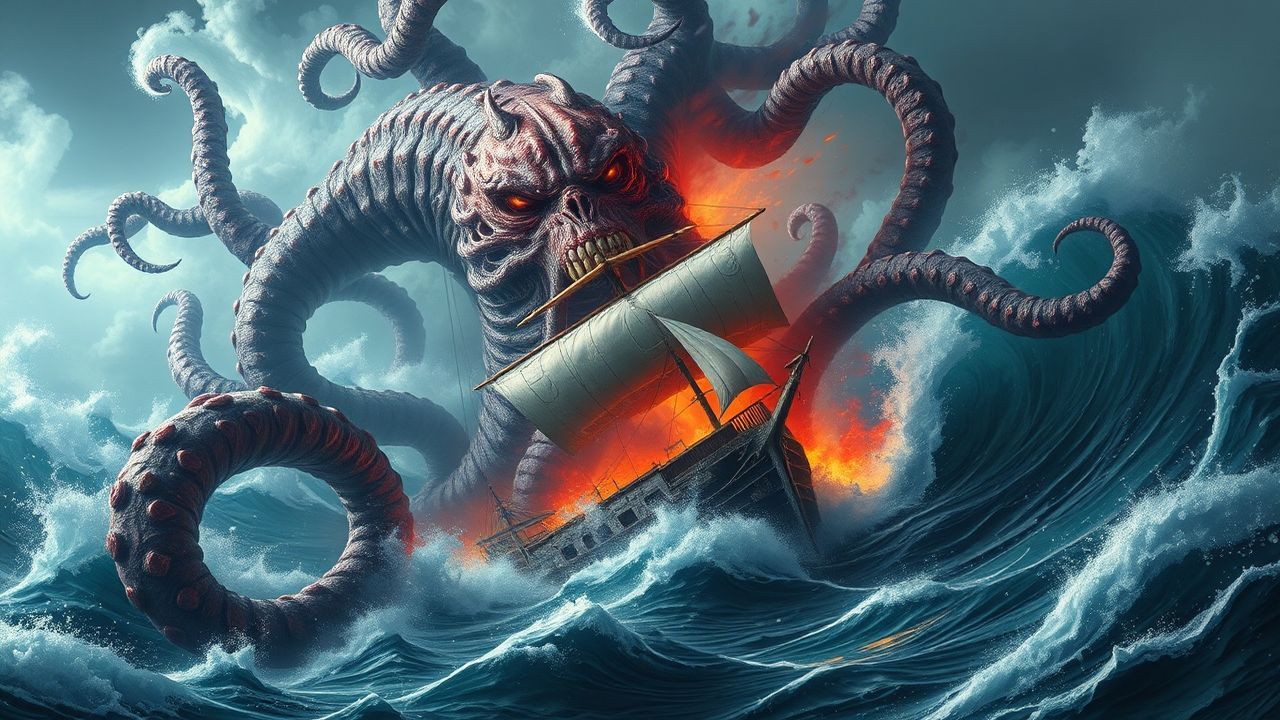 Celestial Kraken Attacking Ship Storm