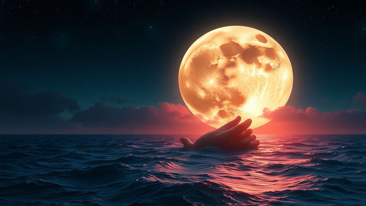 Floating Giant Moon Touching by Night