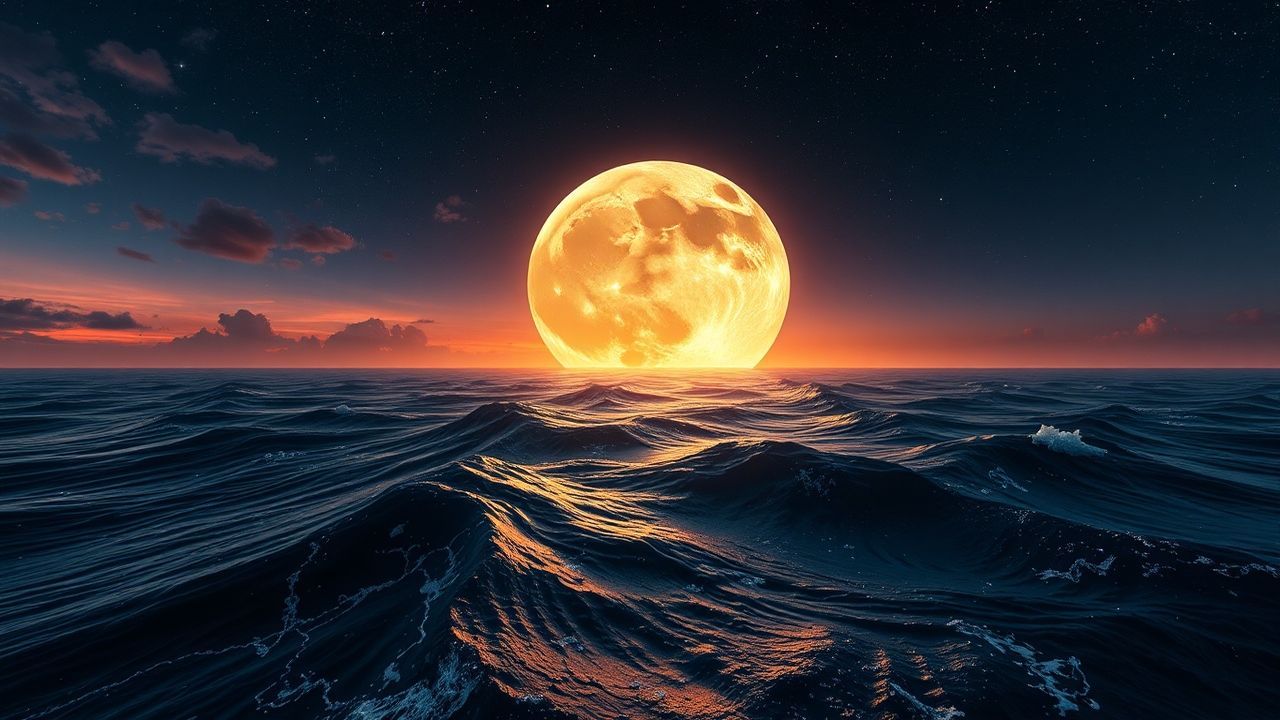 Floating Giant Moon Touching by Night