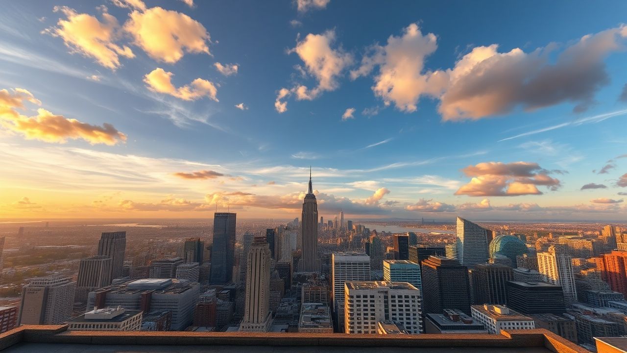 Metropolitan Rooftop Skyline Clouds Panorama