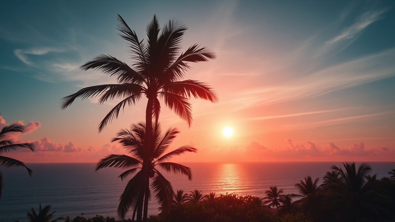 Lush Palm Silhouettes Orange at Sunset