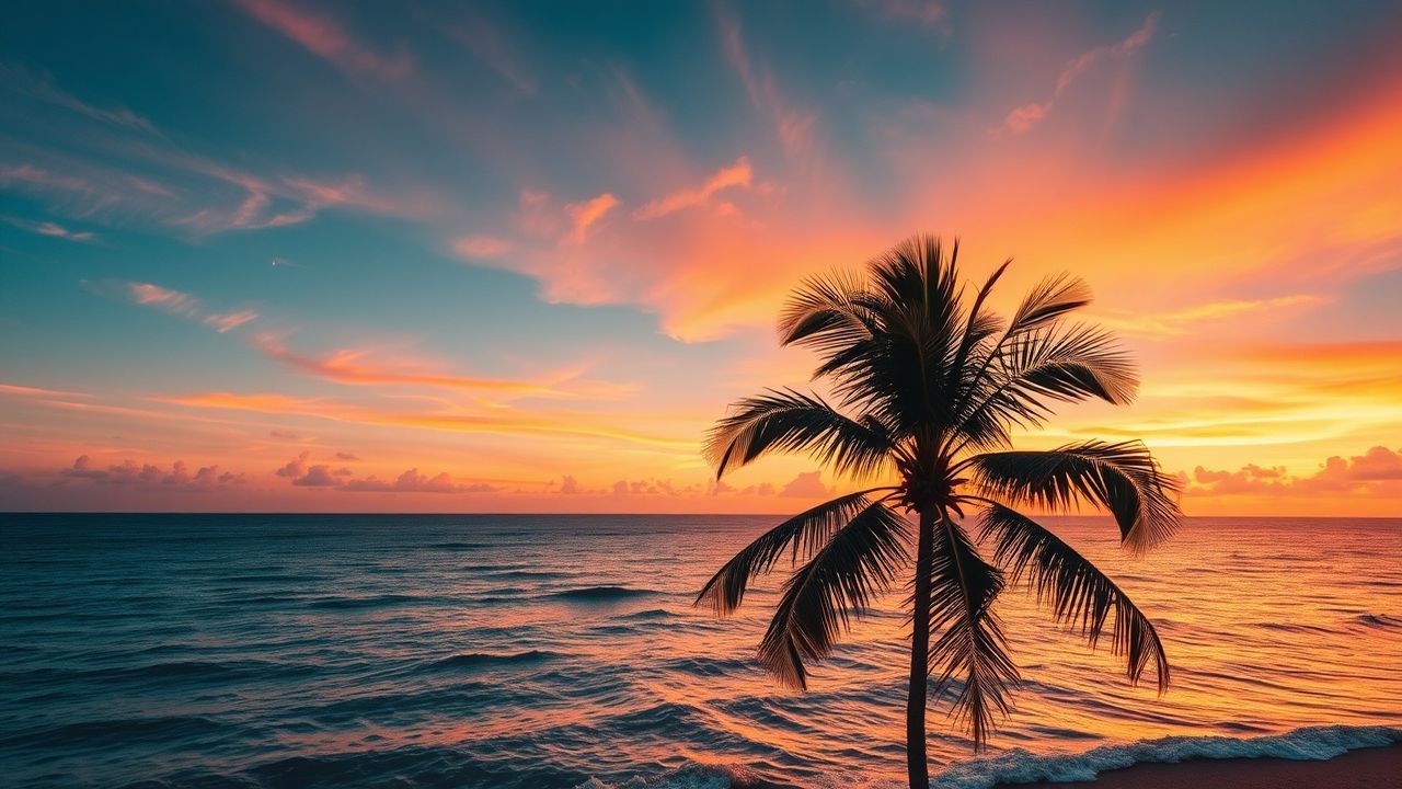 Golden Palm Silhouettes Orange at Sunset