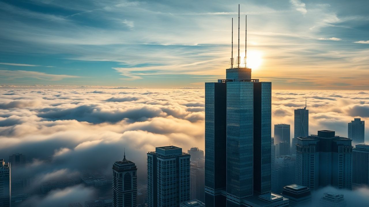 Sleepless City Skyscrapers Emerging in the Mist