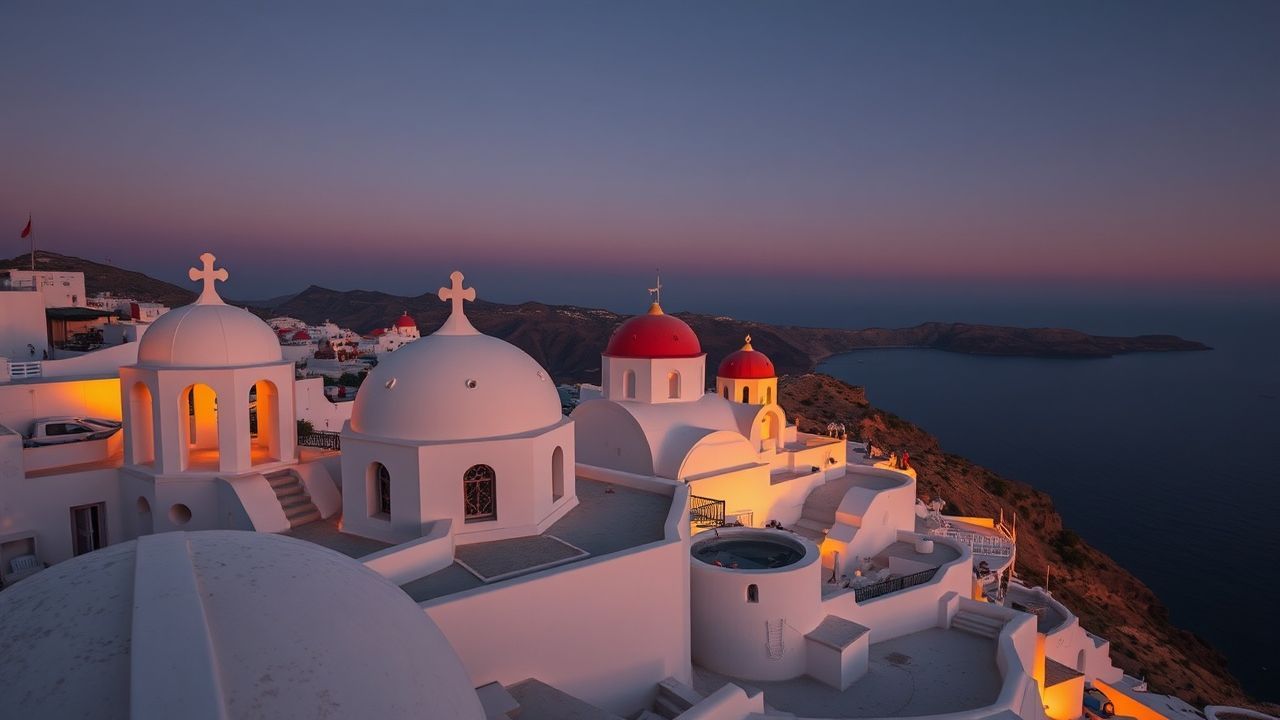Coastal Santorini Domes White at Sunset