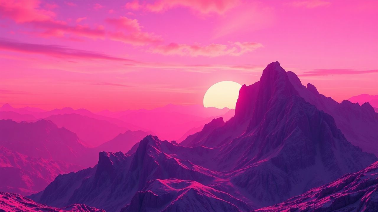 Retro Vaporwave Grid Mountains at Sunset