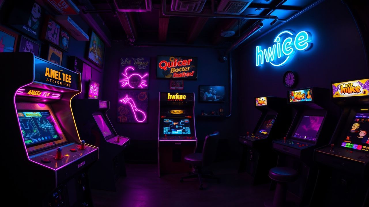 Retro Arcade Cabinet Glow Neon Dreams