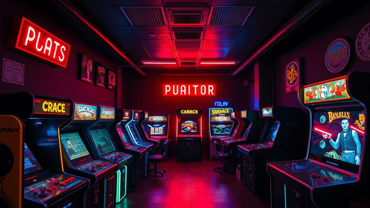 Retro Arcade Cabinet Glow Neon Dreams