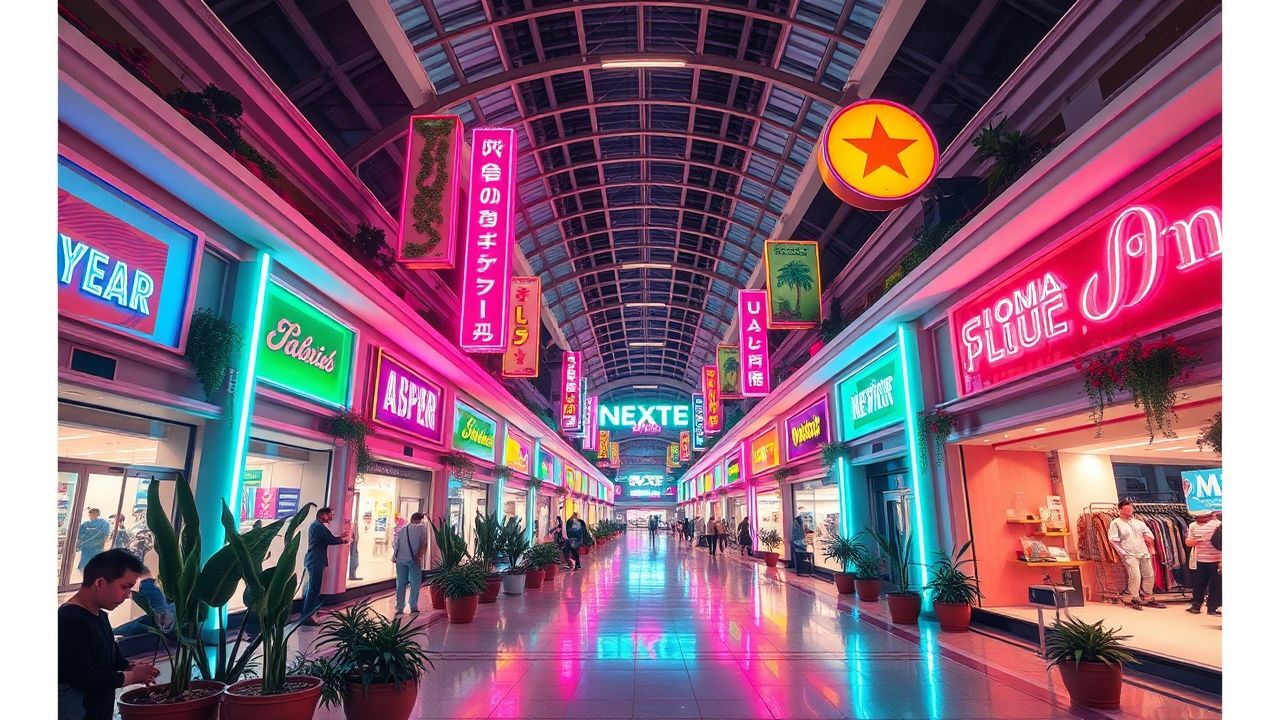 Dreamy Empty Mall 90s Neon Dreams
