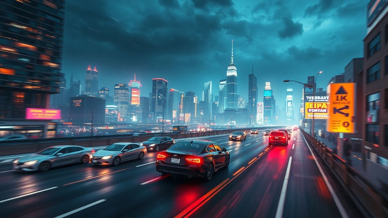 Vivid Flying Cars Traffic Neon Dreams