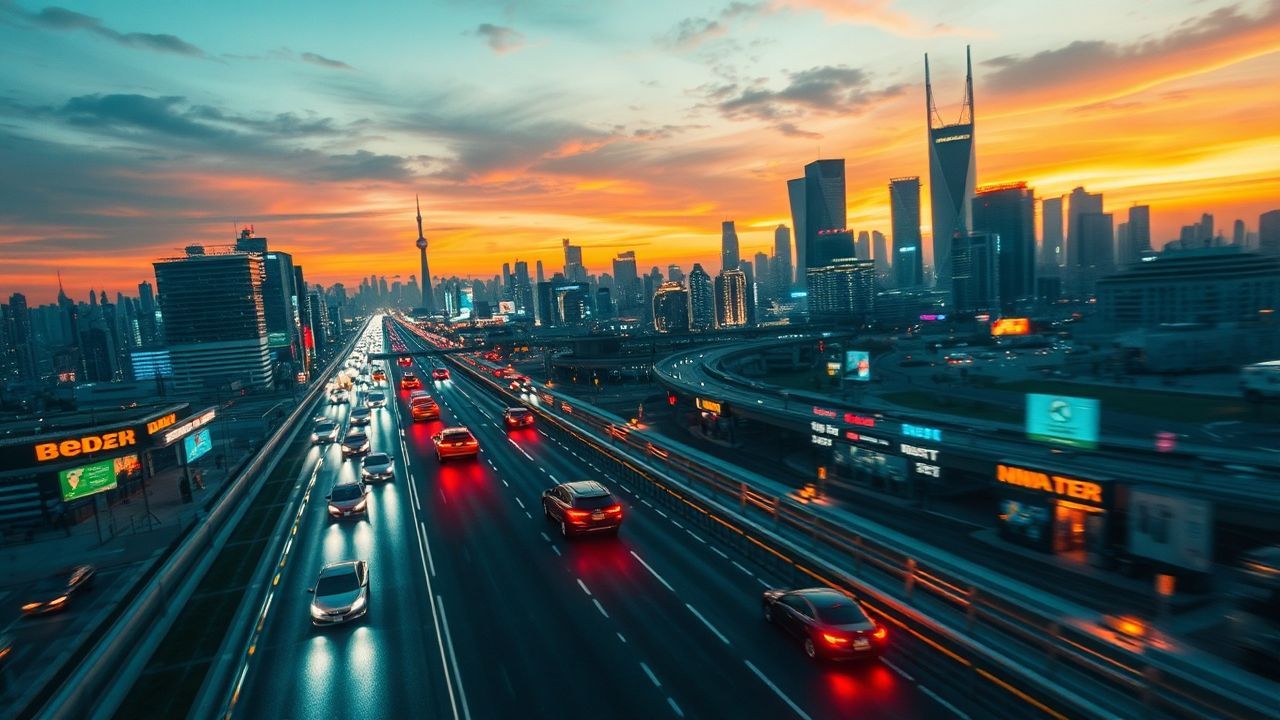 Holographic Flying Cars Traffic Neon Dreams