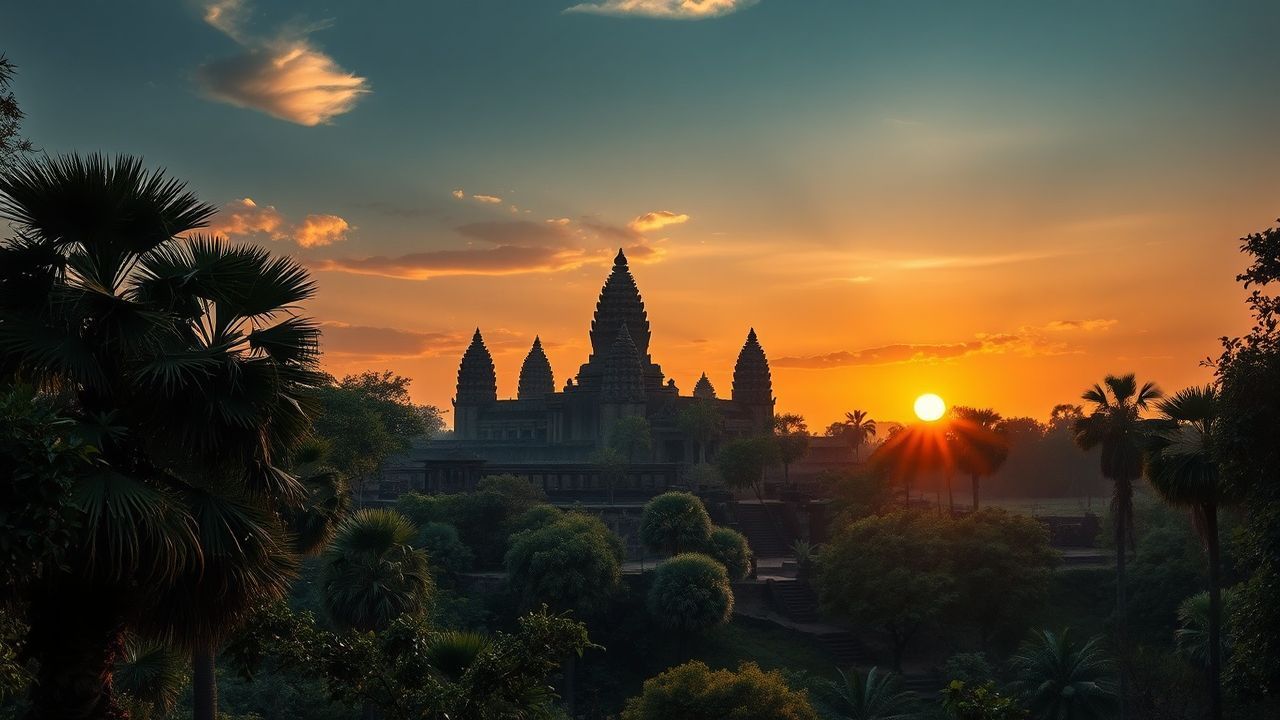 Overgrown Angkor Wat Wat Temple at Sunrise