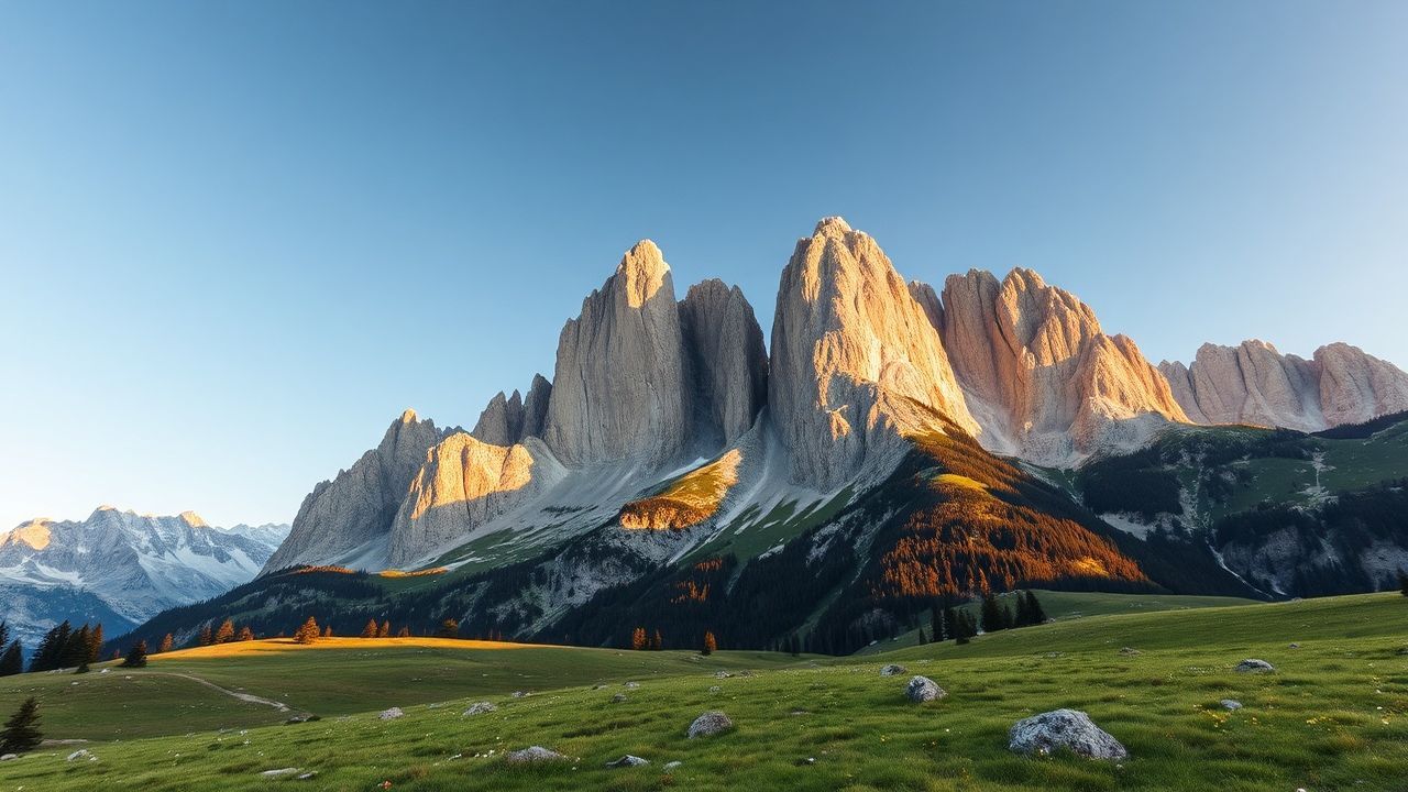 Enchanting Dolomites Peaks Alpine in Golden Light