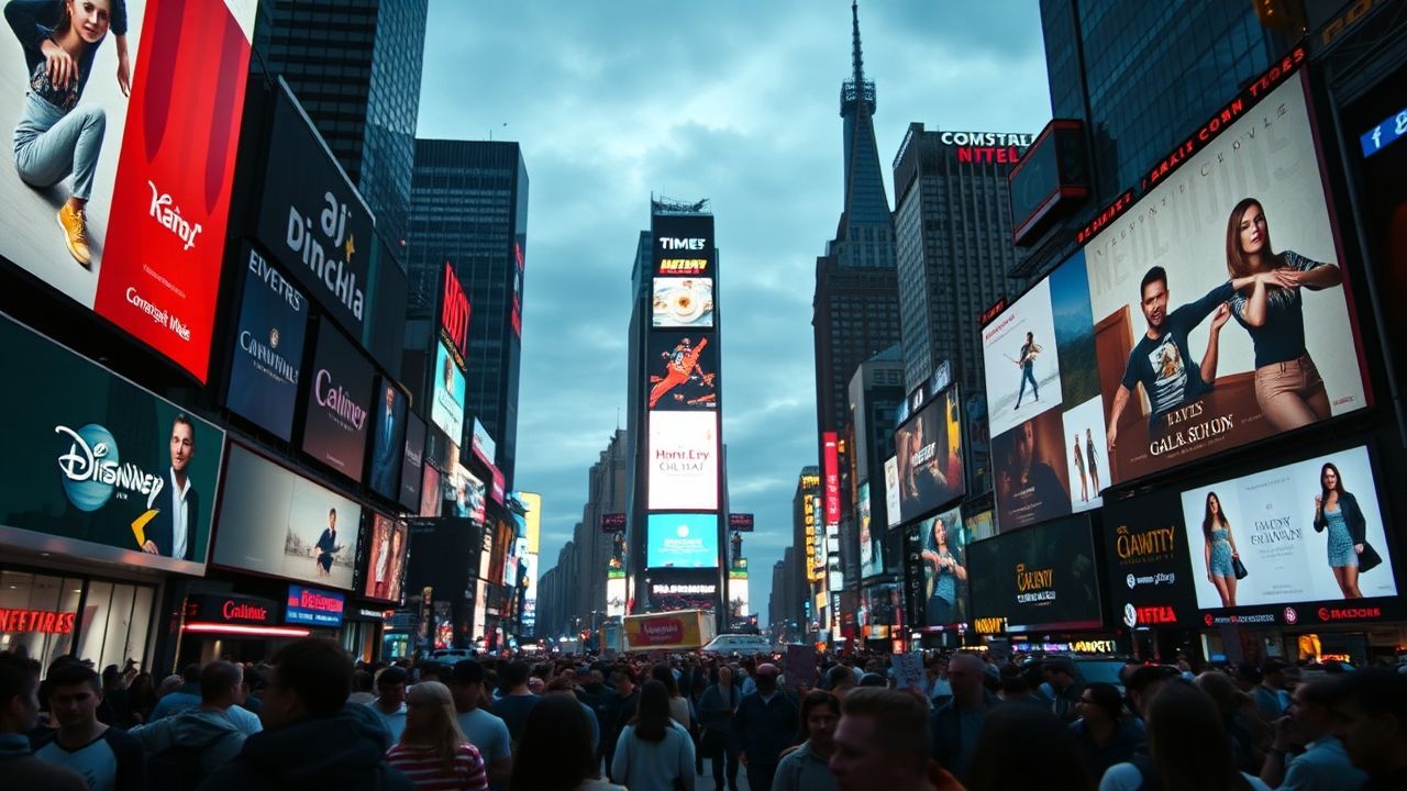 Towering Times Square Billboards by Night