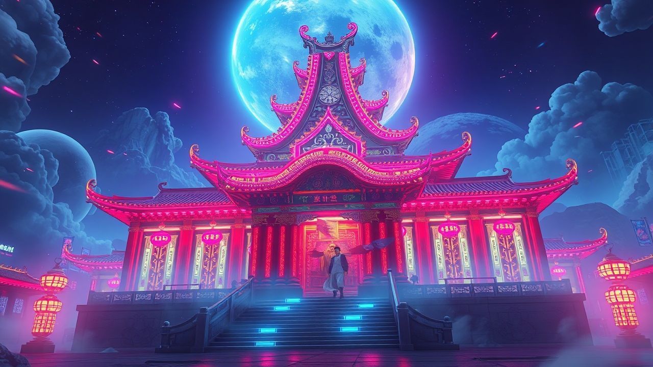 Blazing Temple Shrine Traditional Neon Dreams