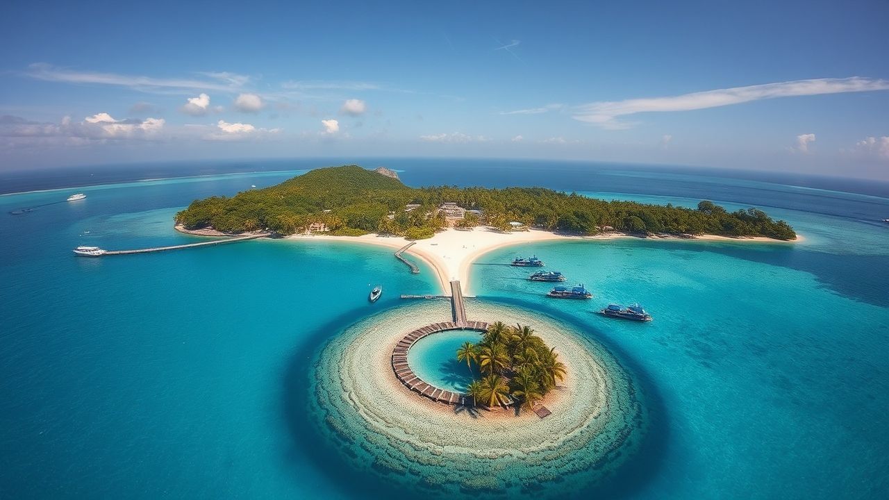 Majestic Tropical Island Beach from Above