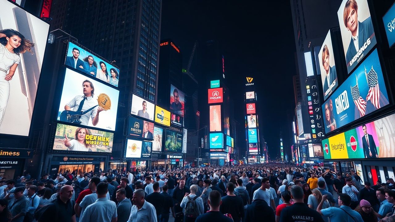 Panoramic Times Square Billboards by Night
