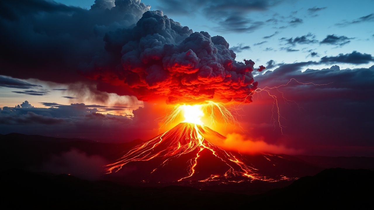 Serene Volcanic Lightning Eruption