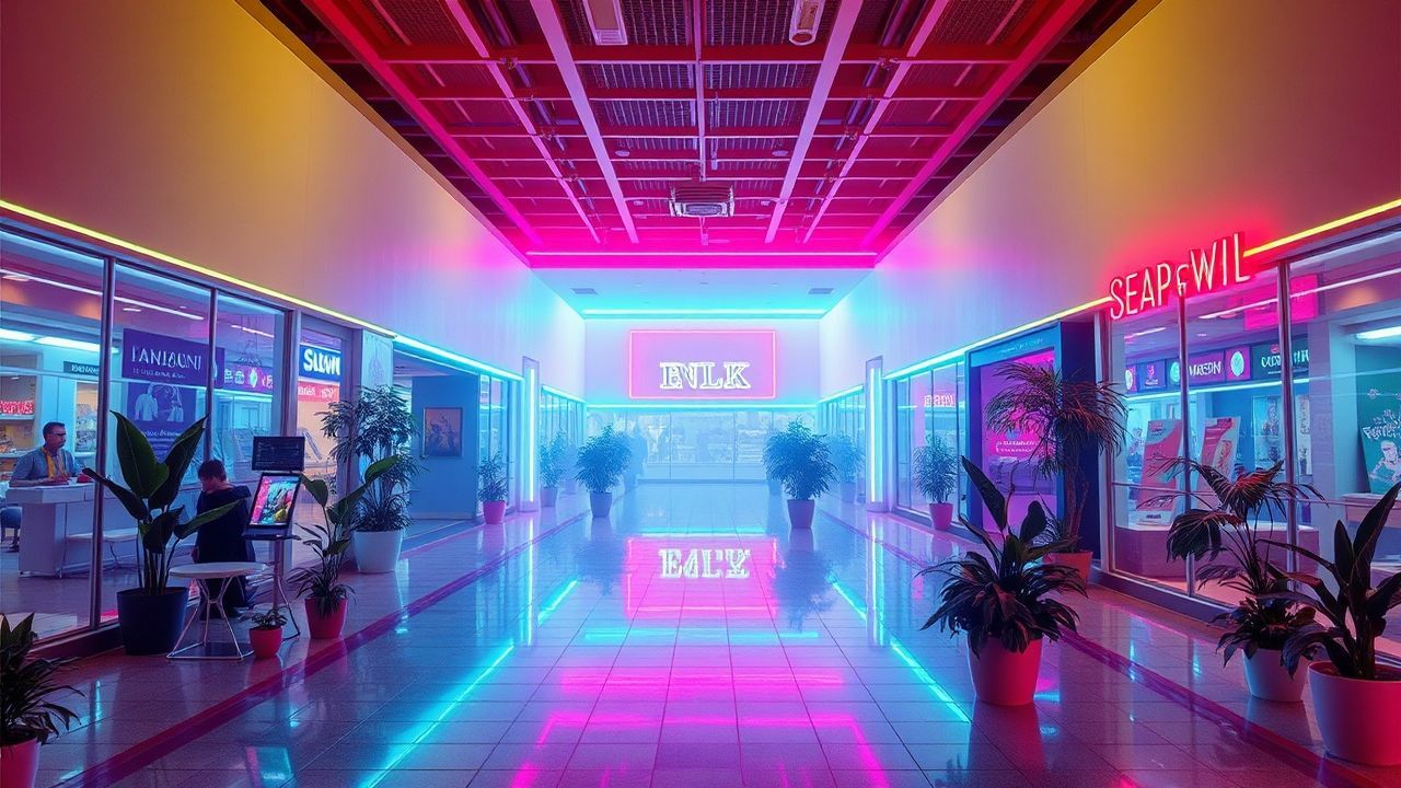 Liminal Empty Mall 90s Neon Dreams