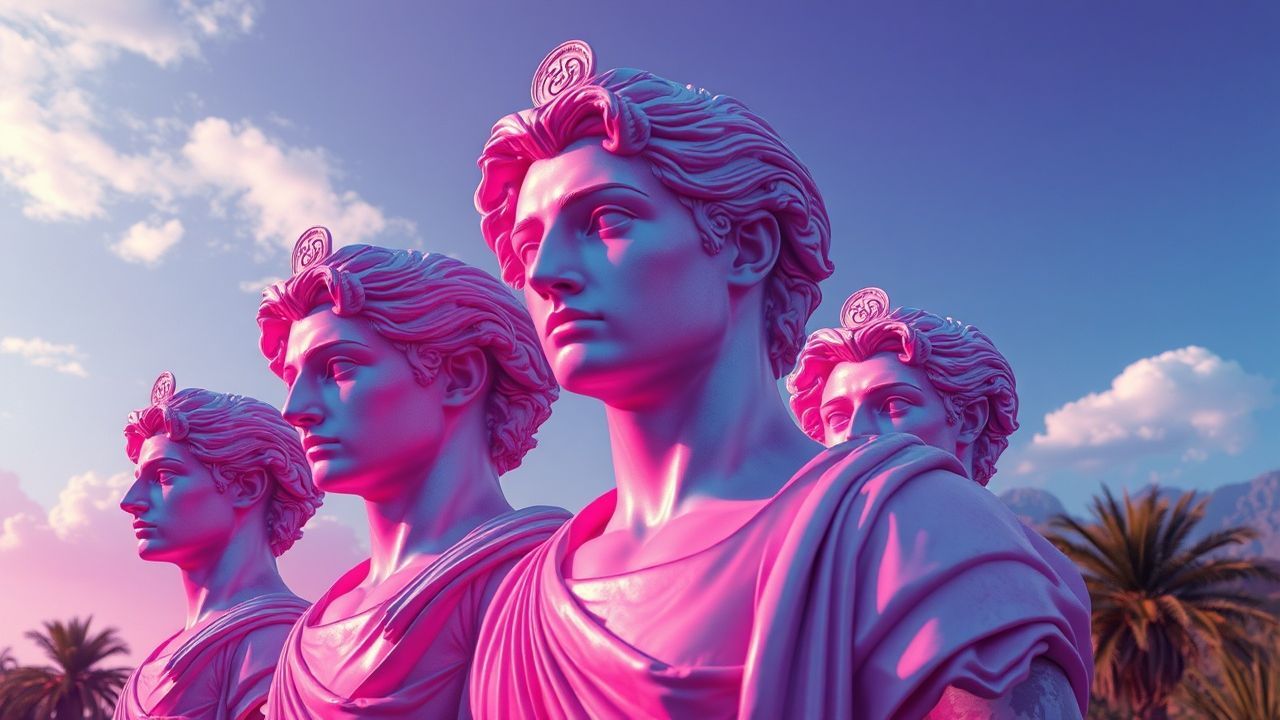 Glowing Vaporwave Roman Busts