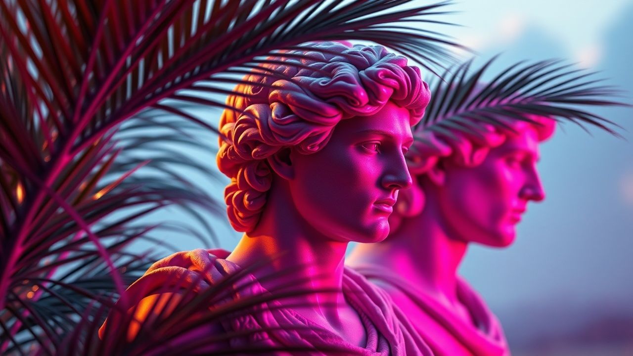 Vivid Vaporwave Roman Busts