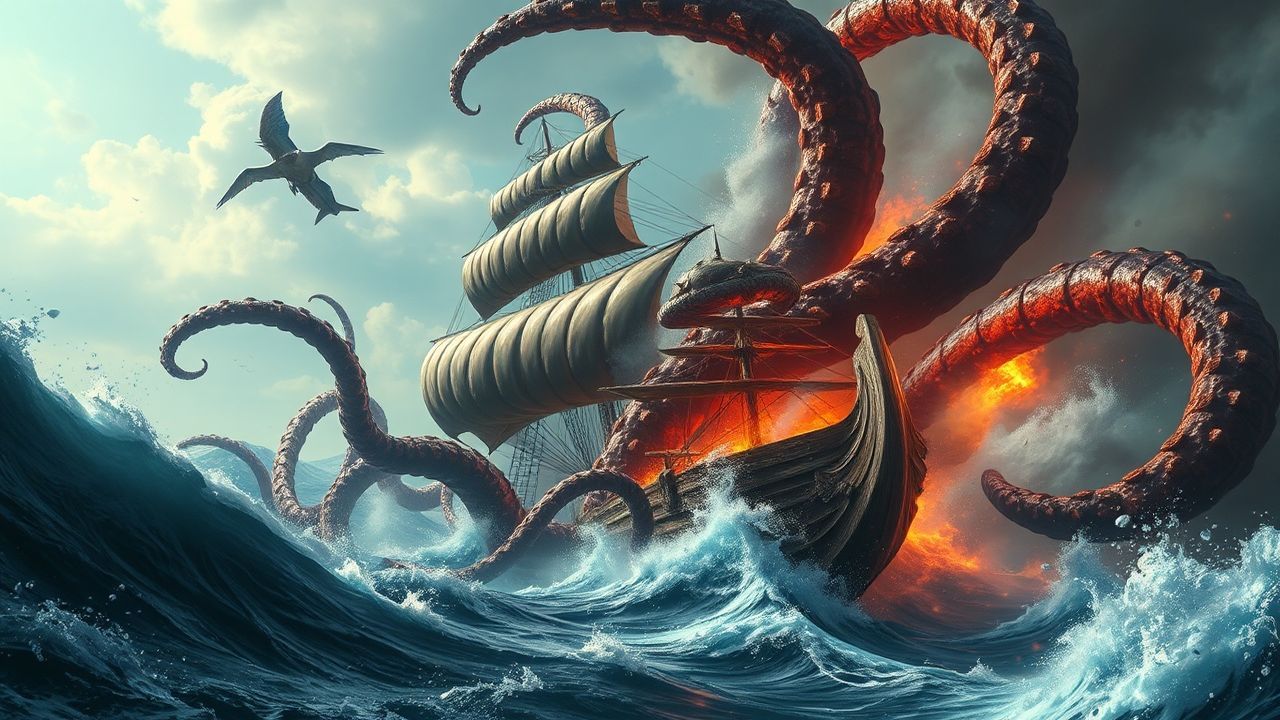 Mystical Kraken Attacking Ship Storm