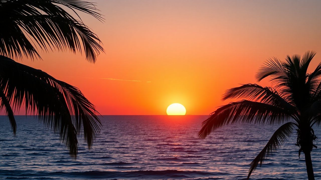 Wild Palm Silhouettes Orange at Sunset