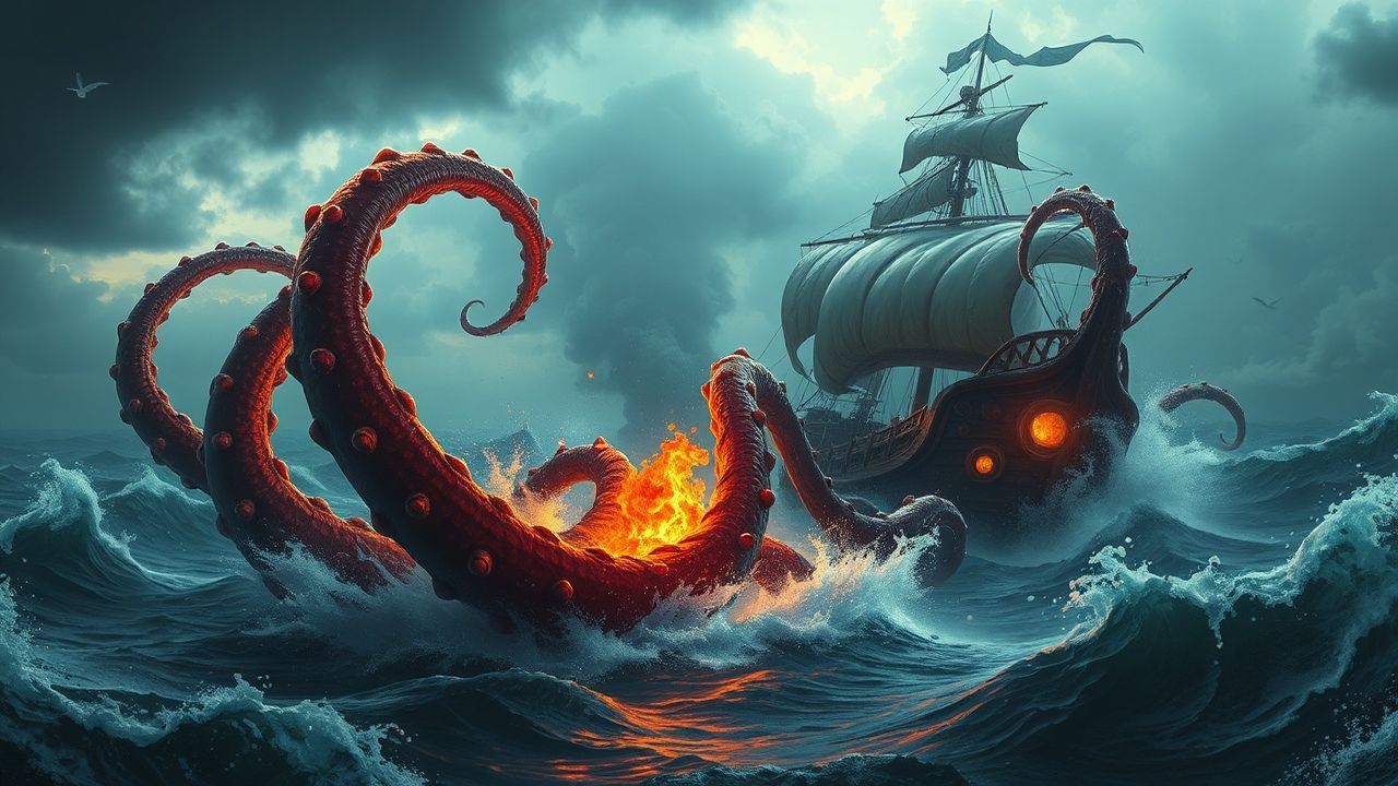 Arcane Kraken Attacking Ship Storm