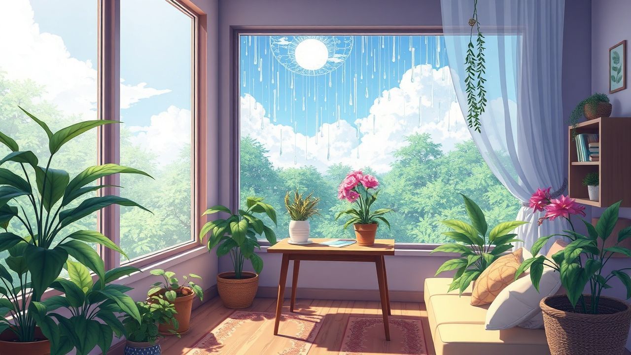 Pastel Cozy Room Rainy Serenity