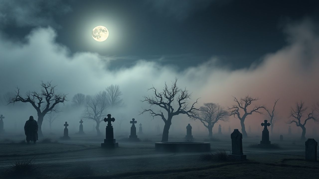 Sinister Graveyard Full Moon in the Mist
