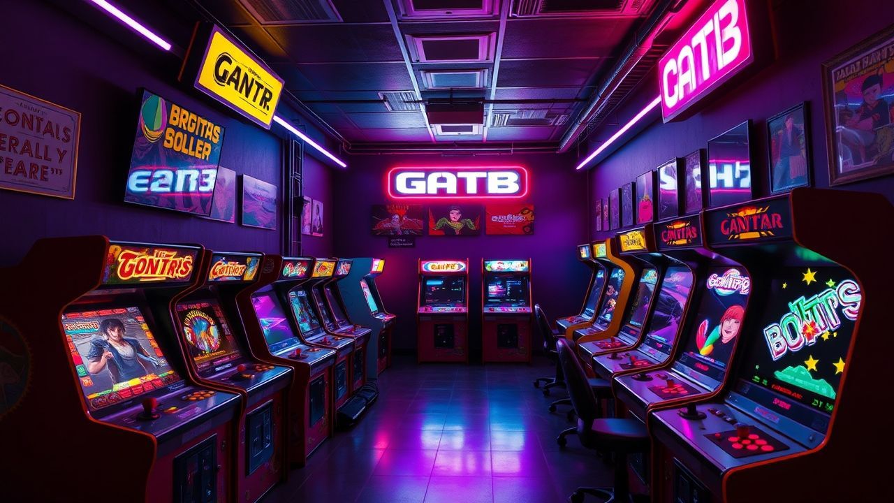 Retro Arcade Cabinet Glow Neon Dreams