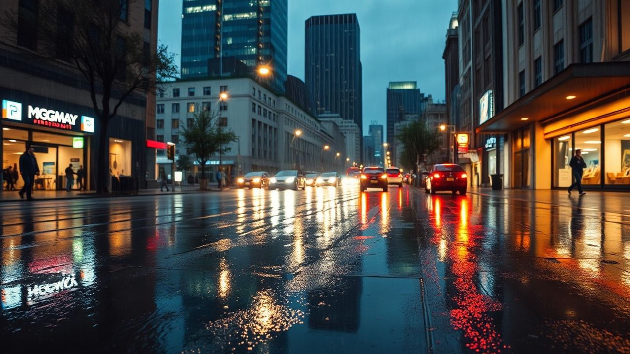 Panoramic Street Reflections Lights in the Rain