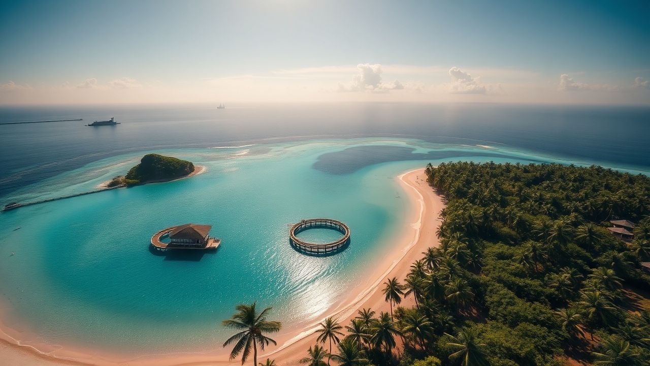 Dramatic Tropical Island Beach from Above