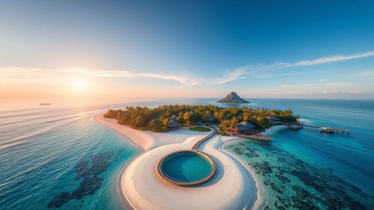 Verdant Tropical Island Beach from Above