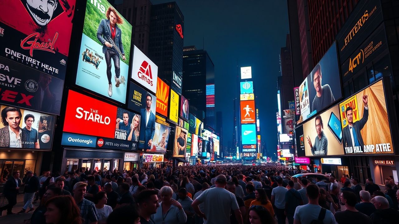Panoramic Times Square Billboards by Night