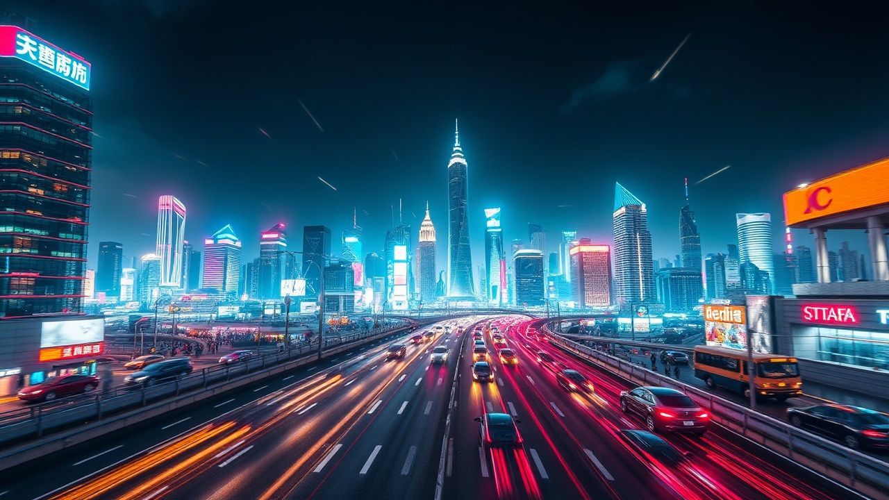 Holographic Flying Cars Traffic Neon Dreams