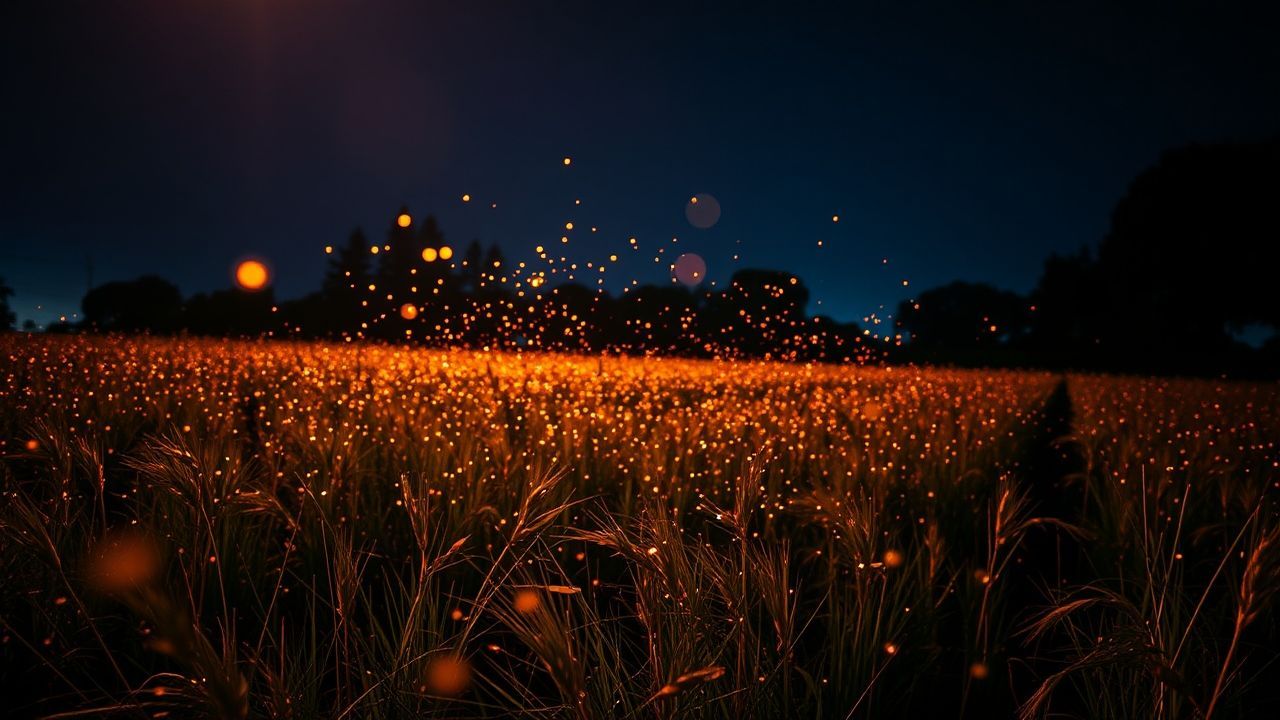 Verdant Fireflies Field Warm by Night