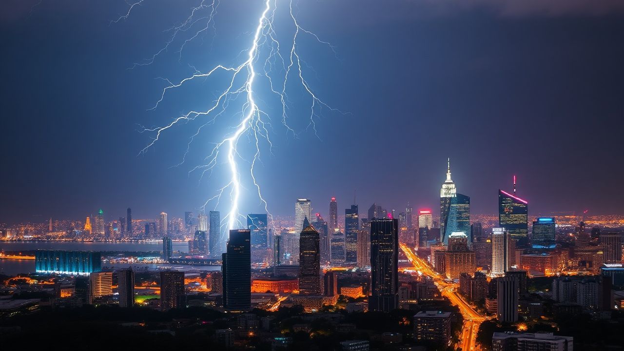Breathtaking Lightning Bolt City by Night